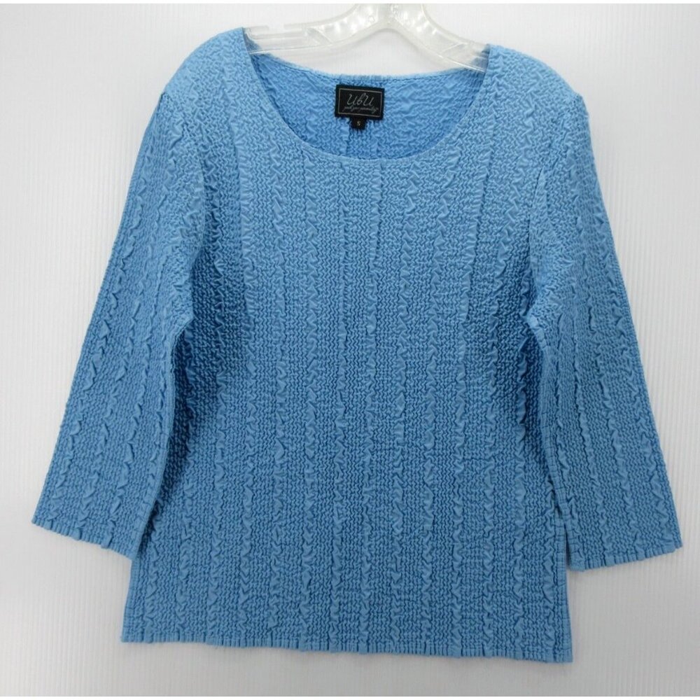 UBU Top Small Pullover Blouse Crinkles Art Lightweight Scoop Neck